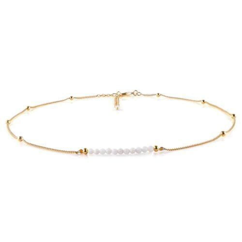 1291 White Opal Jewelry Gold Necklace , Satellite Beaded, October